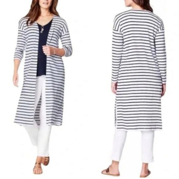 J. Jill Open Front Cardigan Long Duster Coastal Lagenlook Beach Boho Large - Picture 1 of 9